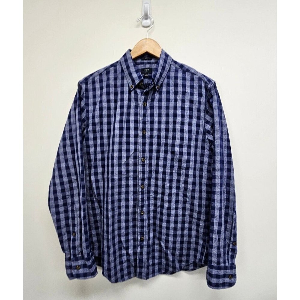 J Crew Factory Jaspe Cotton Slim Button Up Shirt Size Medium Heather Blue Navy
